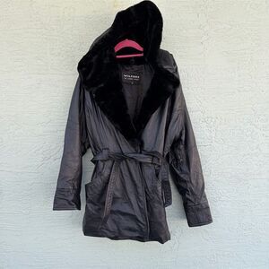Wilsons Leather Women's Vintage Black Hooded Belted Coat Size M